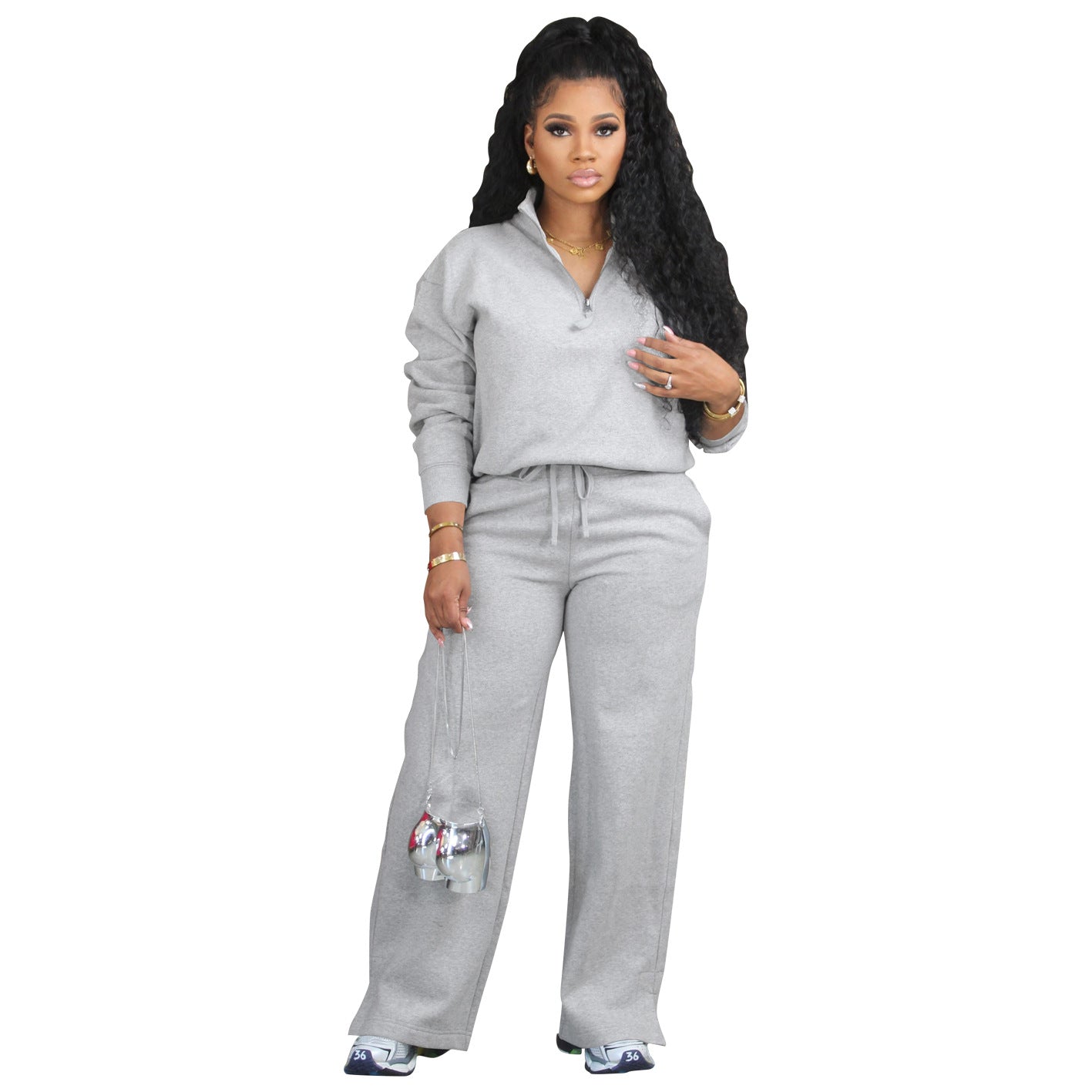Women's Two-piece Fleece-lined Thickened Sportswear Loose Winter Suits