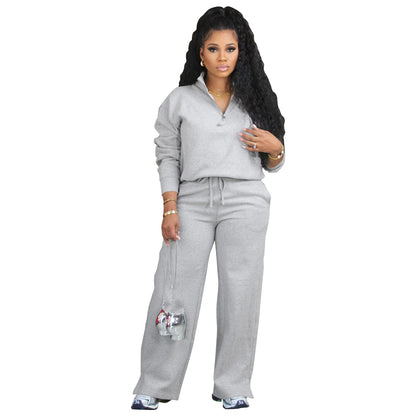 Women's Two-piece Fleece-lined Thickened Sportswear Loose Winter Suits