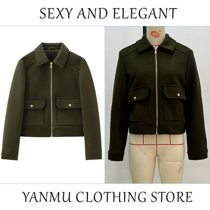 Women's Zipper Ornament Soft Retro Double Pocket Coats