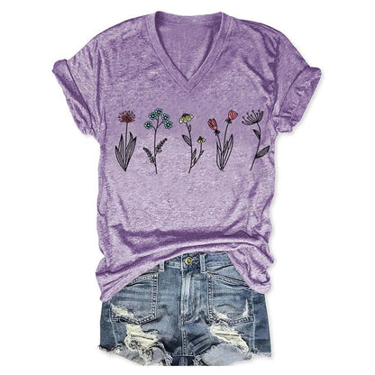 Women's Duplex Printing Sleeve Pullover T-shirt Summer Blouses