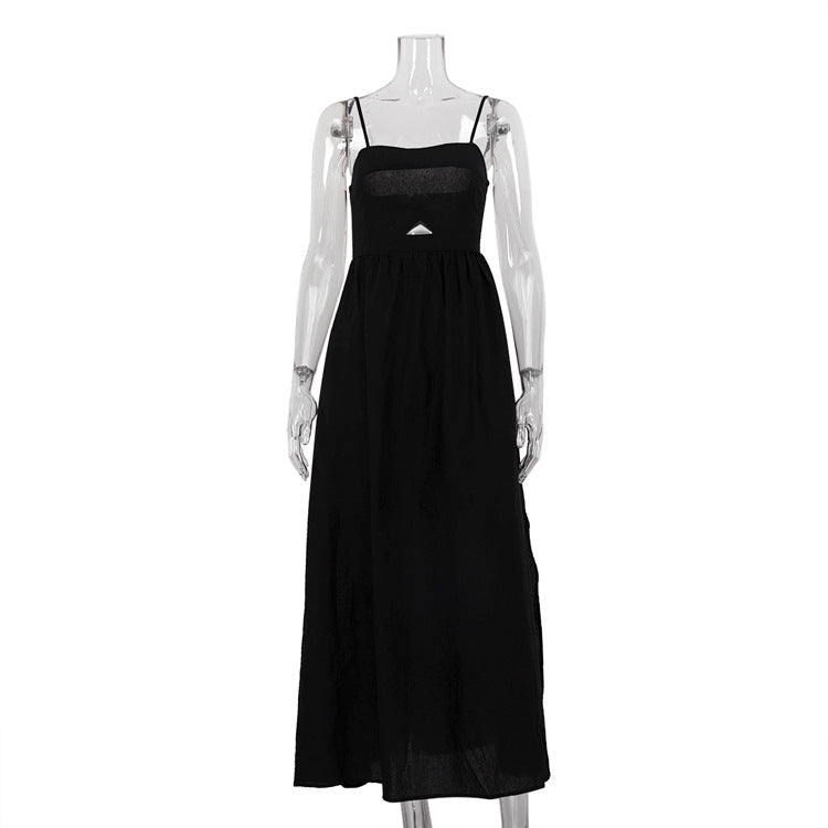 Women's Black Breathable Sling High Waist French Dress Fashion Vacation Dresses