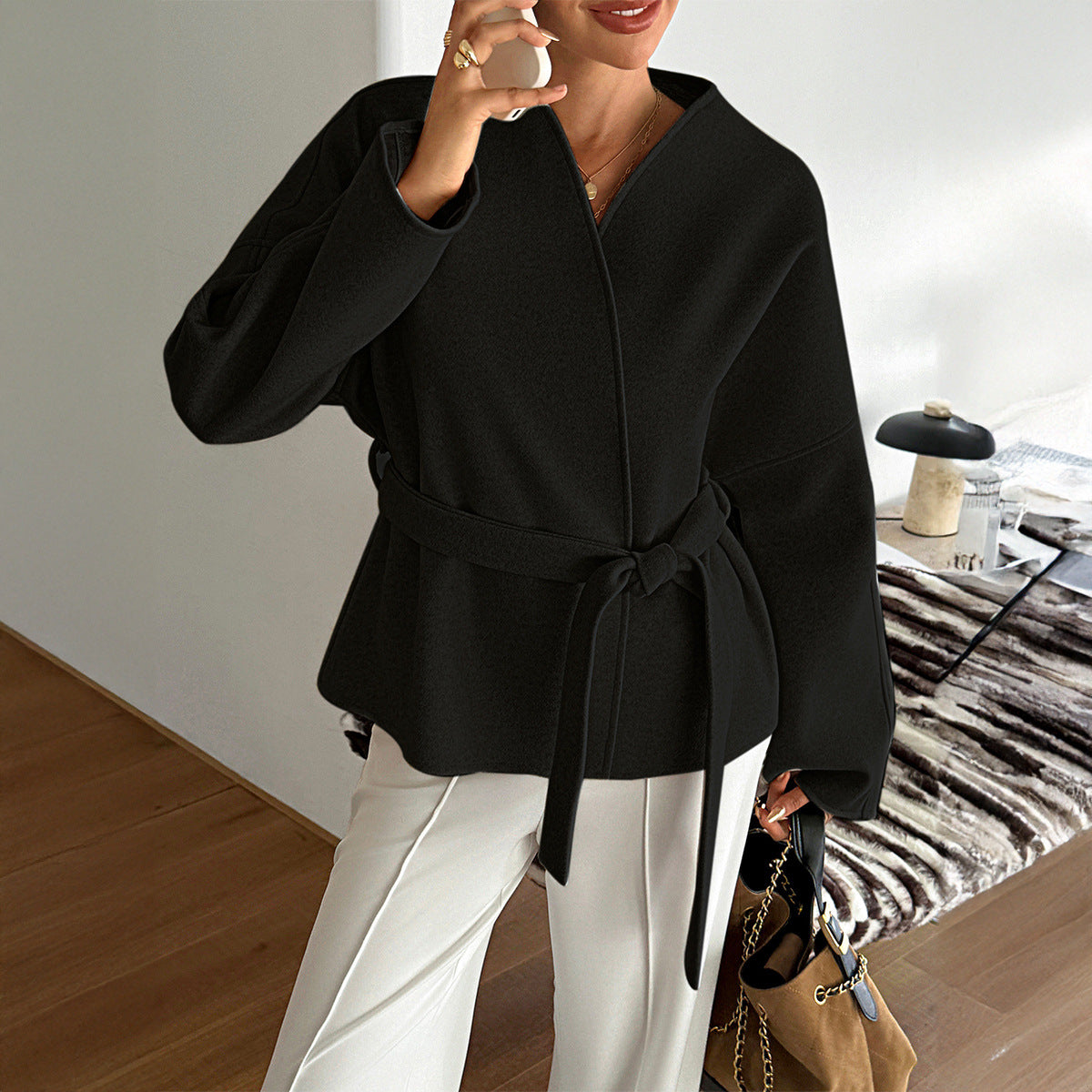 Women's Leisure Vacation Strap Long Sleeve Coats