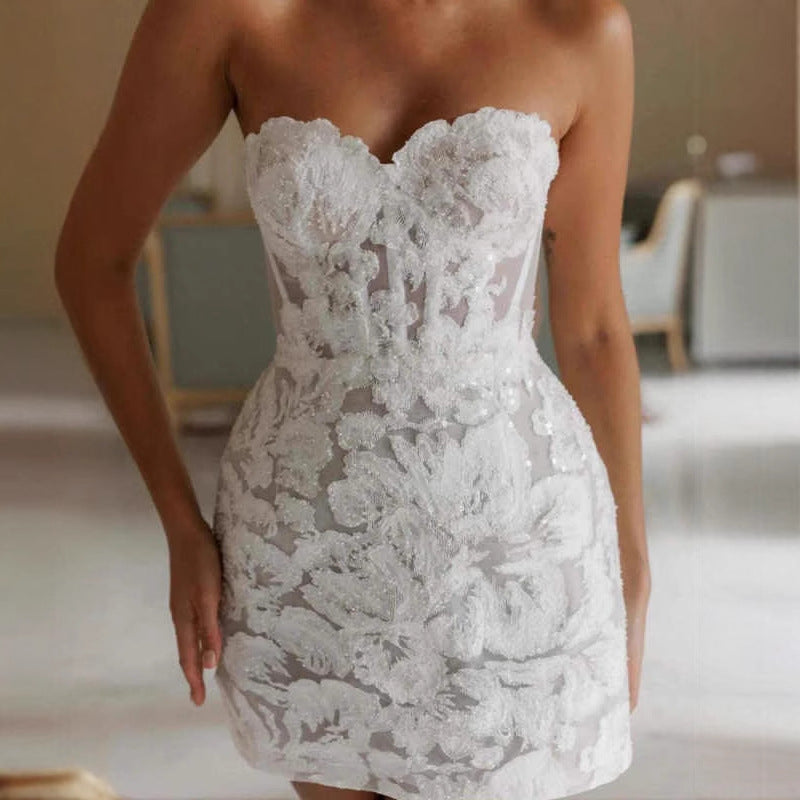 Women's Jacquard Embroidered Tube Dress French Early Gentle Wedding Dresses