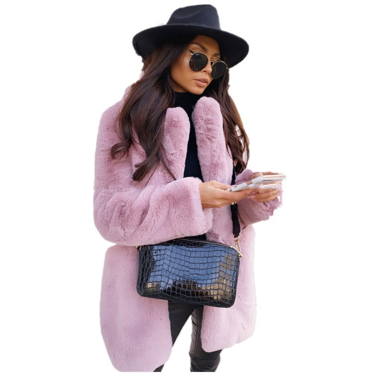 Women's Long Sleeve Lapel Faux Fur Pure Coats