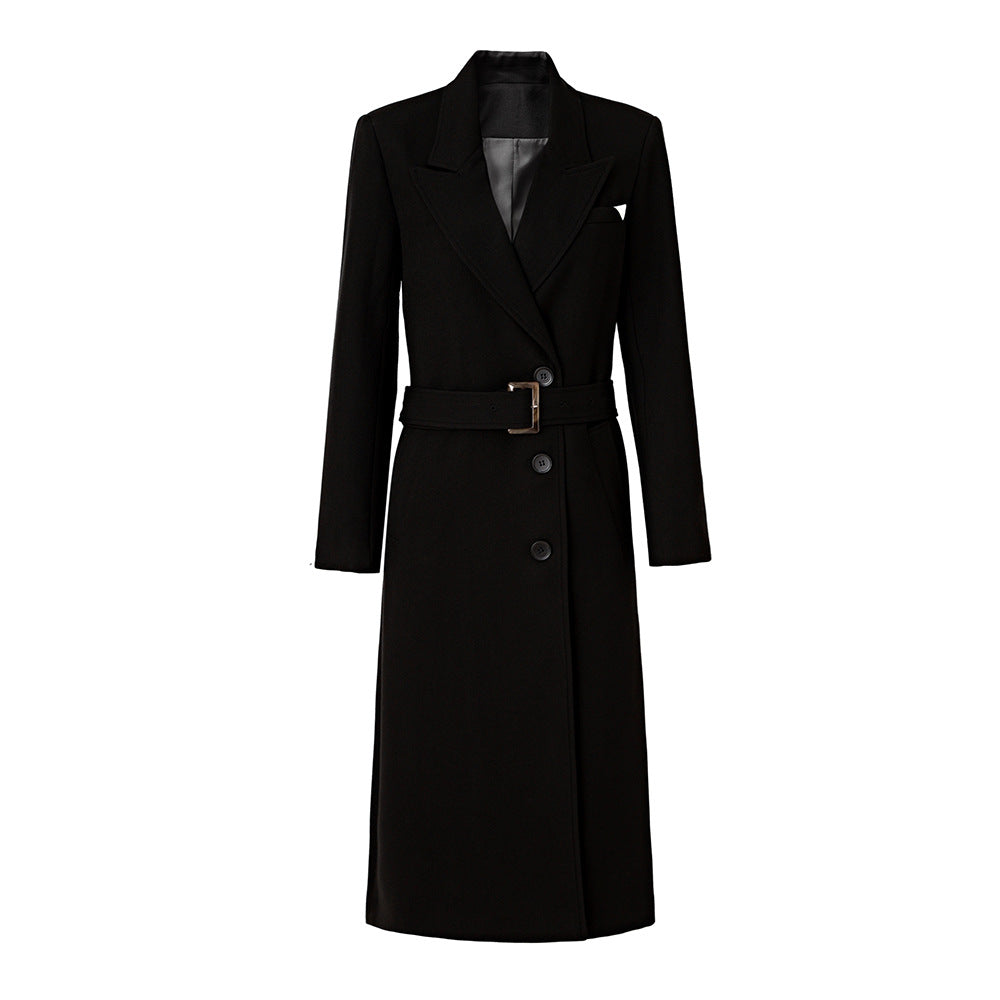 Quality Fabric Long Single-breasted Lace Up Trench Coats