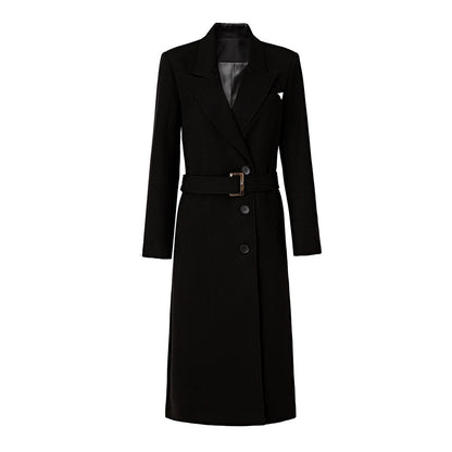 Quality Fabric Long Single-breasted Lace Up Trench Coats