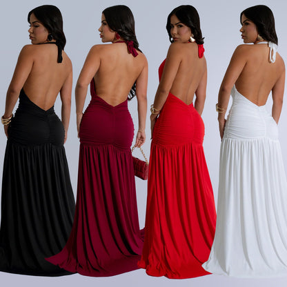 Women's Fashion Wear Sexy Temperament Halter Deep Dresses