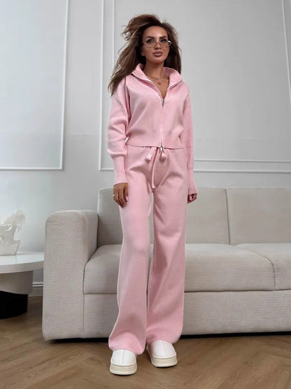 Zipper Knitting Temperament Commute Double Open Suits
