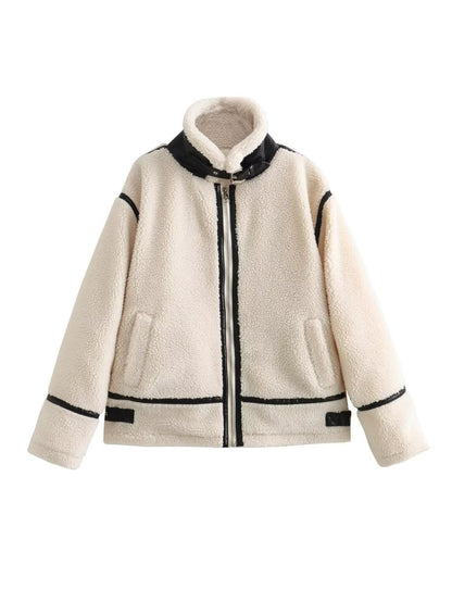 Lamb Wool Female Motorcycle Fur Integrated Coats