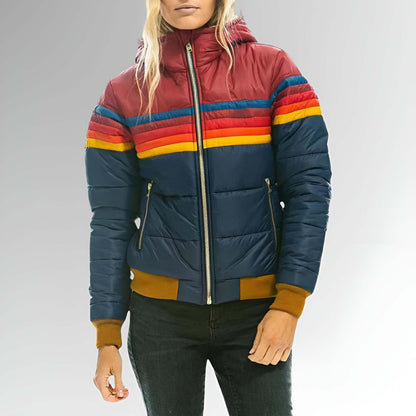 Women's Casual Hooded Printed Cotton Contrast Color Coats