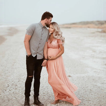 Women's Mesh Pregnant Floating Solid Color Sleeve Dresses