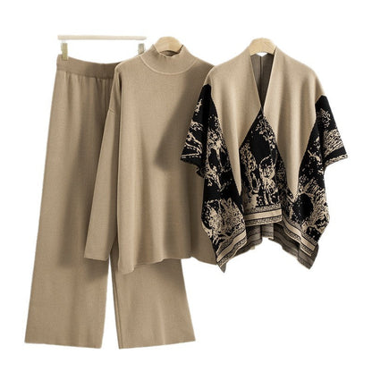 Women's Casual Fashion Loose Mock Neck Shawl Suits