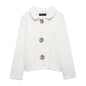 Women's Flower Breasted Artificial Fur Effect Knitted Coats