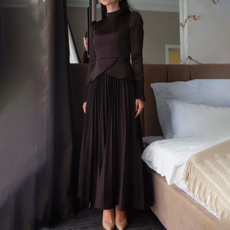Women's Spring Half Turtleneck Fashion Temperament Bandage Long Two-piece Suits