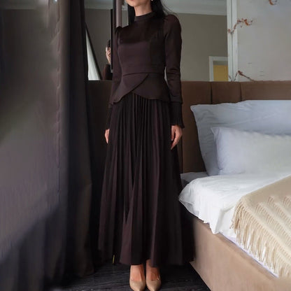 Women's Spring Half Turtleneck Fashion Temperament Bandage Long Two-piece Suits