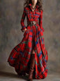 Women's Large French Retro Grid Slim Irregular Dresses