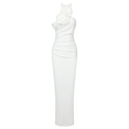 Women's Ribbon Flower Long Halter High-grade Dress Dresses