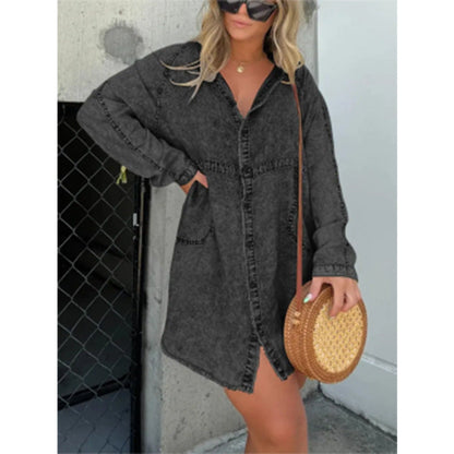 Elegant Denim Dress Washed Loose Shirt Plus Size