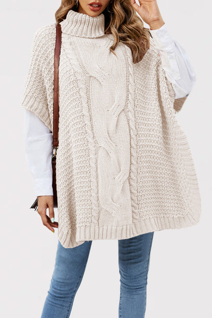 Women's Turtleneck Twist Shawl Loose Half Sleeve Knitwear