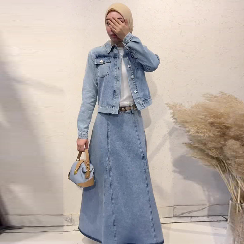 Women's Autumn Collar Long Sleeve Simple Denim Suits