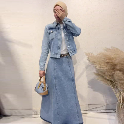 Women's Autumn Collar Long Sleeve Simple Denim Suits