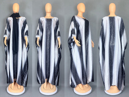 Women's Fashion Printed Satin Muslim Robe Party Dresses