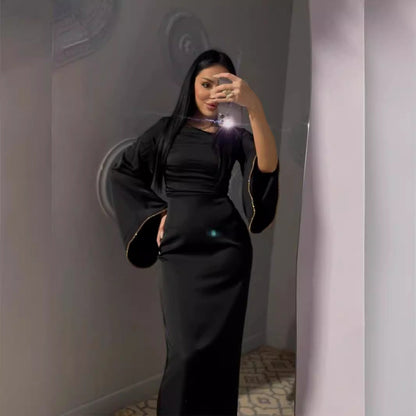 Women's Autumn Tied Long Sleeves Satin Dress Dresses