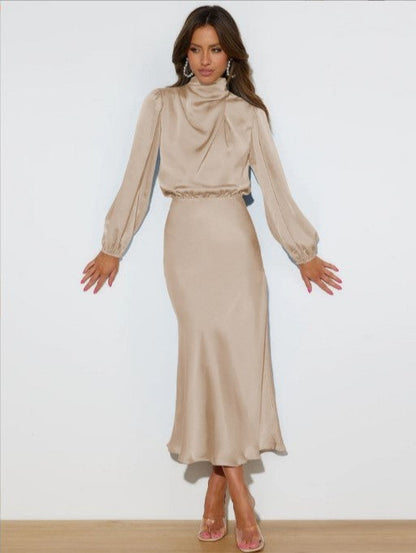 Women's High-grade Satin Long Sleeve Elegant Footwear Dresses