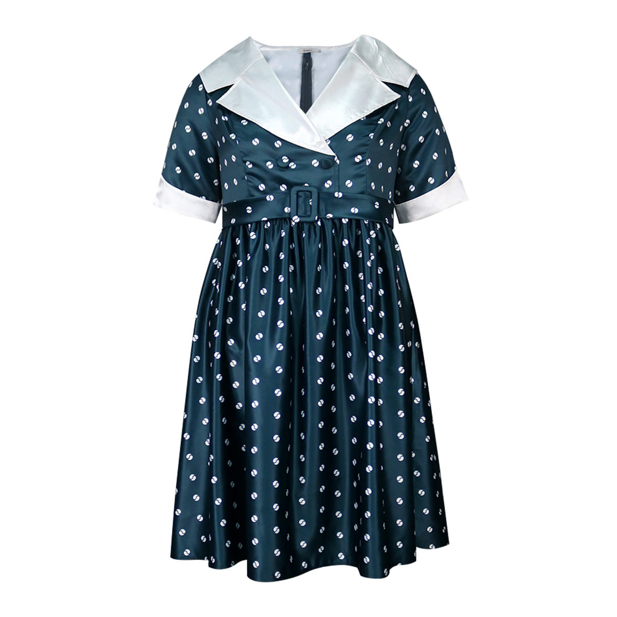 Printed Lapel Sleeve Hem Commuter Dress Dresses