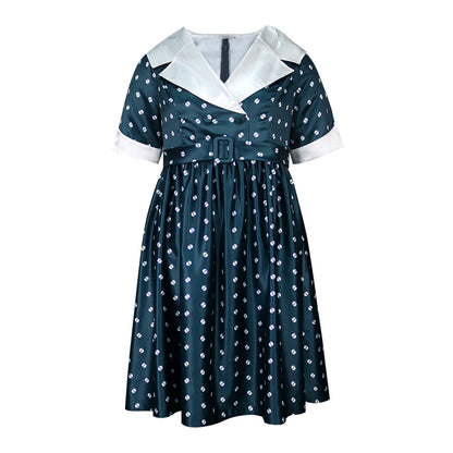 Printed Lapel Sleeve Hem Commuter Dress Dresses
