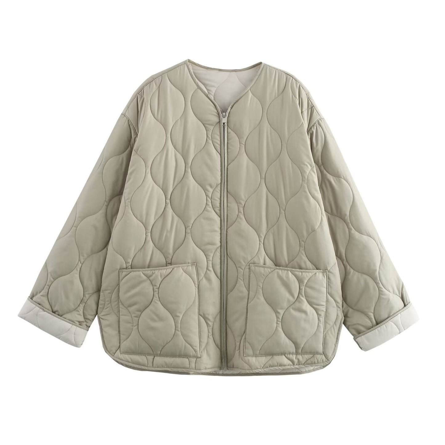 Women's Round Neck Diamond Plaid Embossed Loose Coats