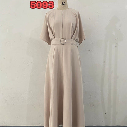 Color Fashion Round Neck Sleeves Dress Belt Shorts