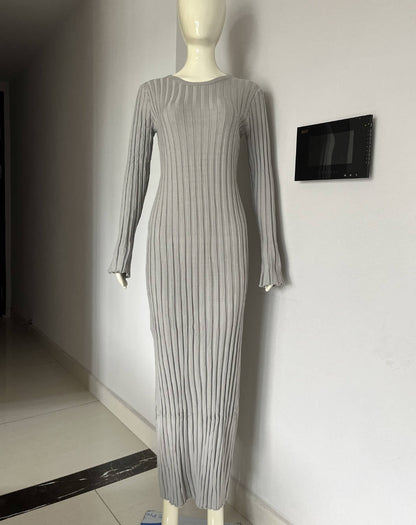 Women's Knitted Dress Casual Waist Tight Round Dresses