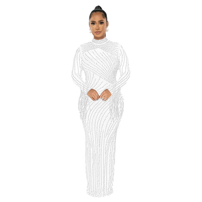 Women's Hot Drilling Long Sleeve Dress Lining Dresses