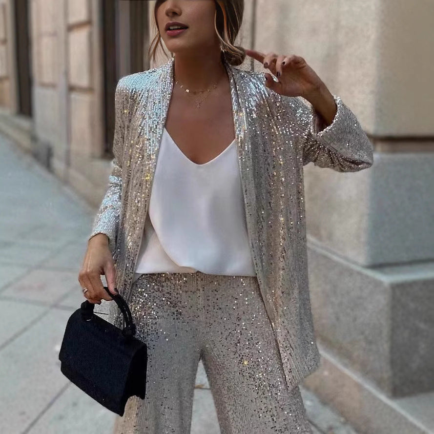 Women's High-grade Sequined Fashion Design Temperament Suits