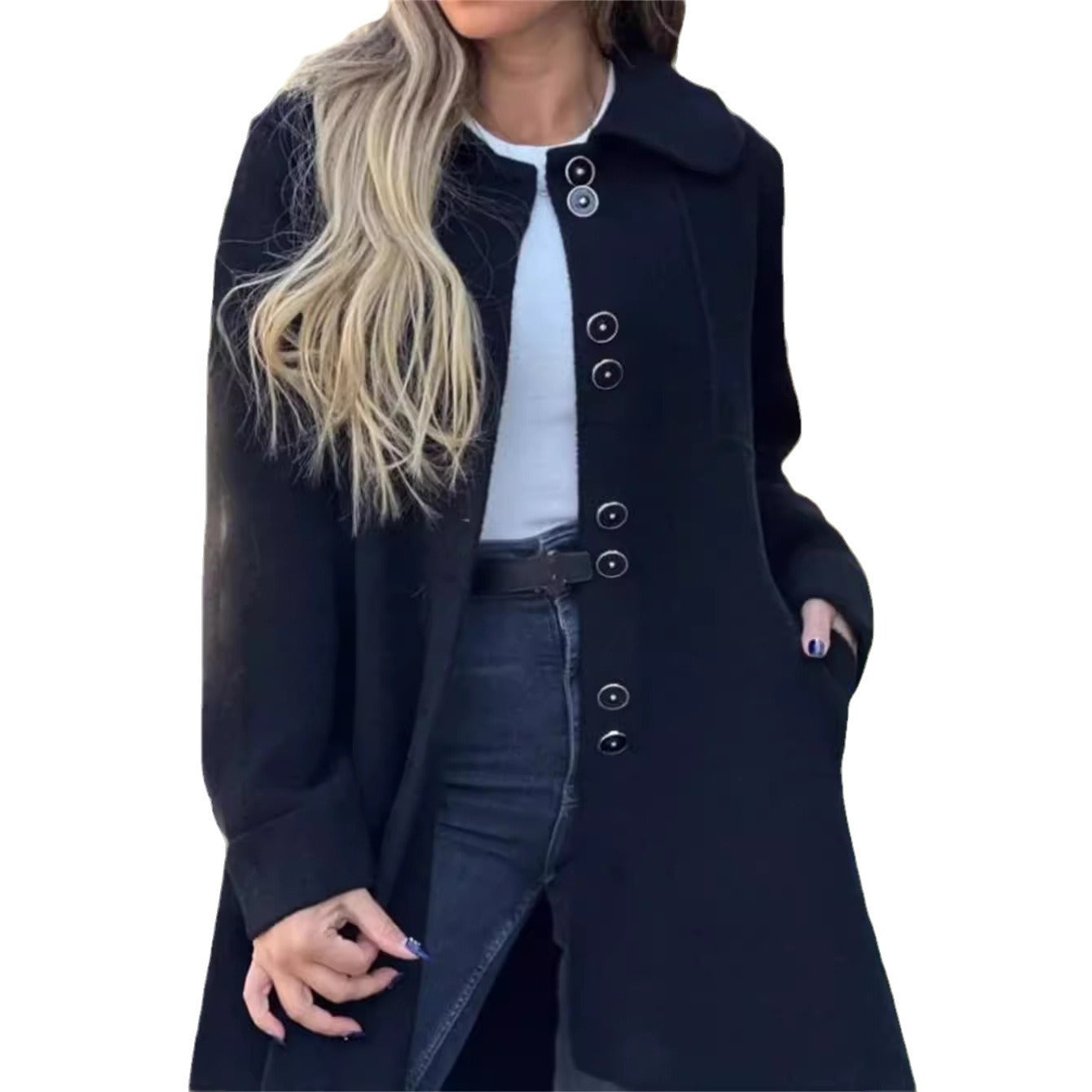 Classic Elegant Woolen Polar Fleece Single-breasted Coats