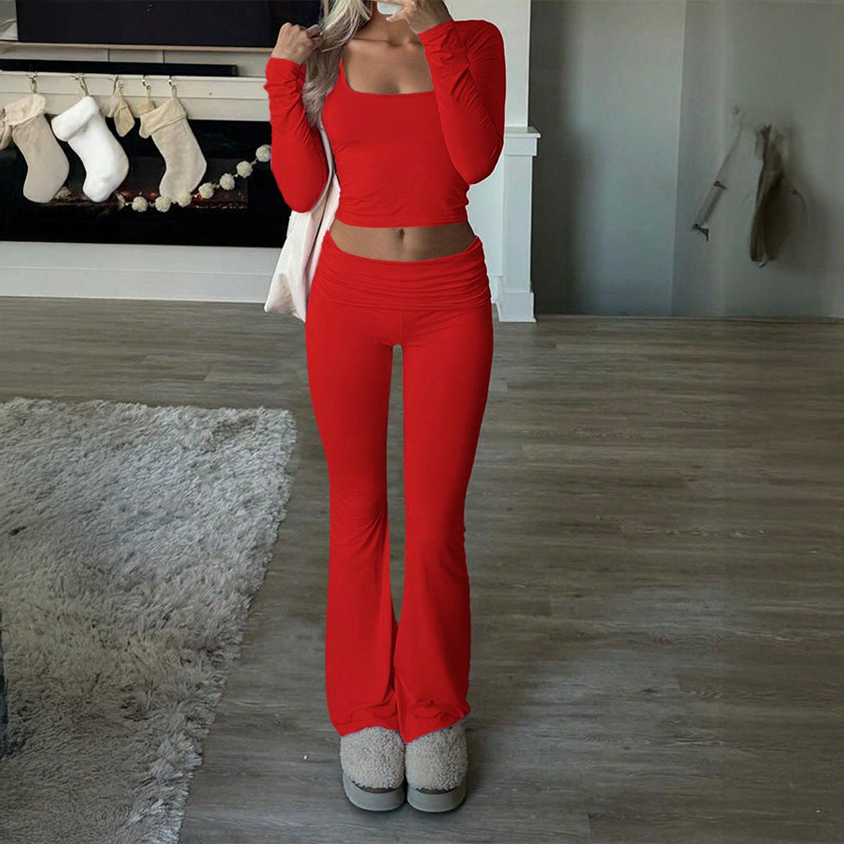 Solid Color Casual Knitted Long-sleeved Yoga Clothes Tops