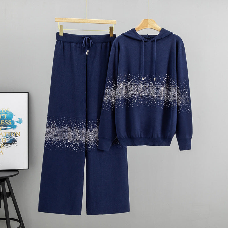 Women's Starry Hot Rhinestone Fashionable Knitted Autumn Suits