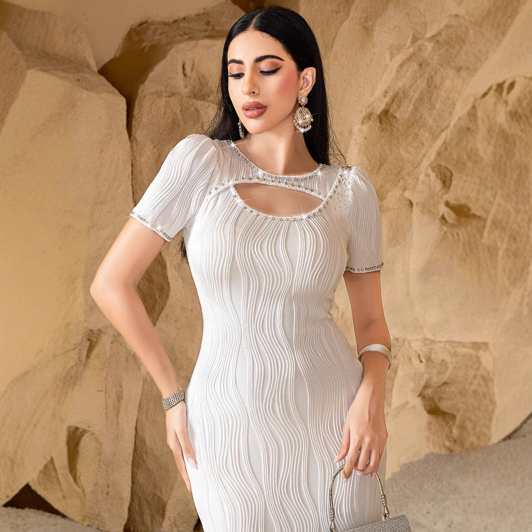 Tight White Texture Sexy Dress Fashion Dresses