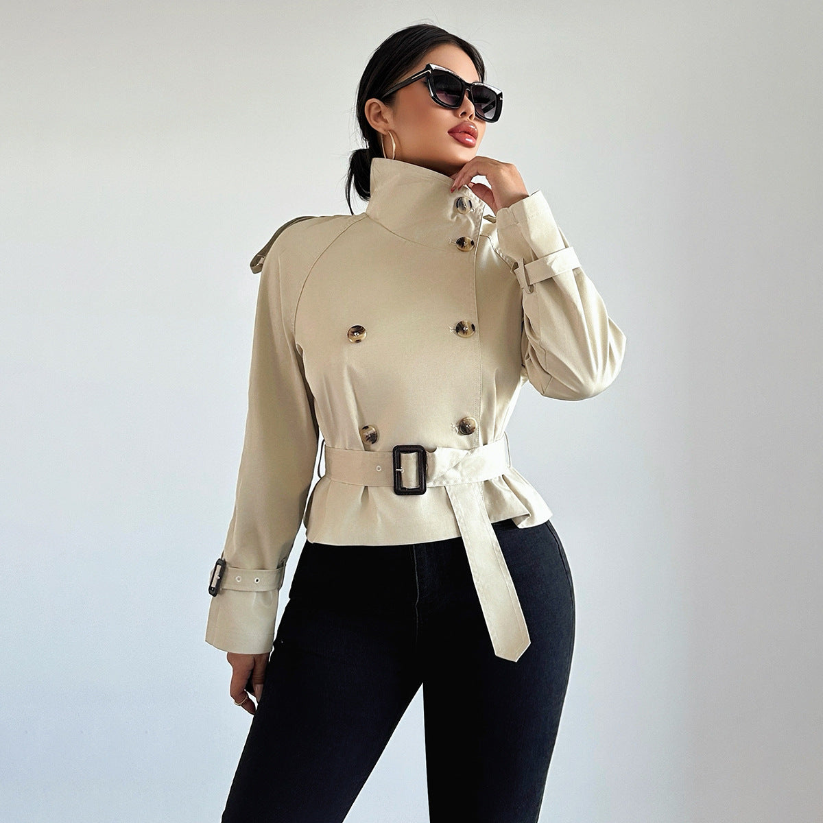 Women's Lapel With Belt Ornament Trench Coats