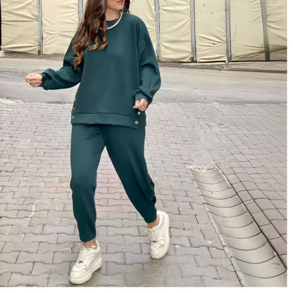 Women's Metal Button Split Long Sleeve Sports Casual Suits