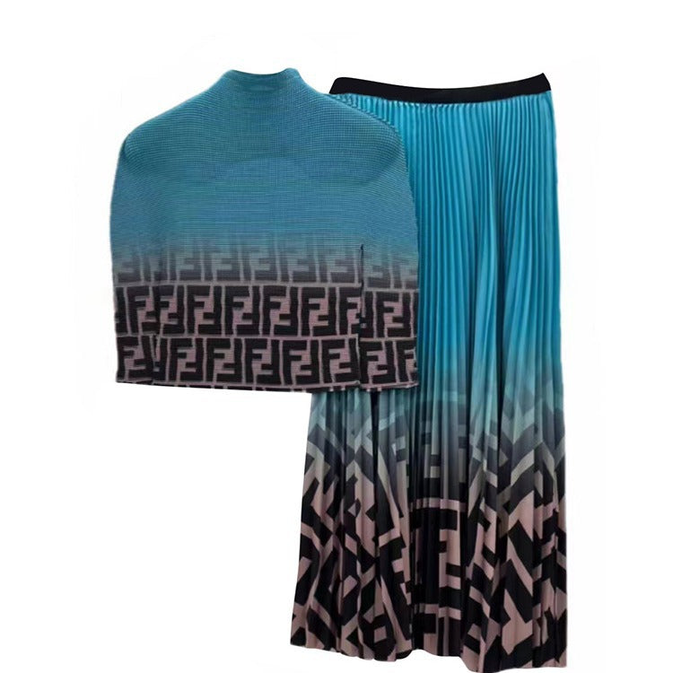 Women's Spring Pleated Print Corn Long Sleeve Suits