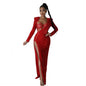 Women's Color Sequins Sexy Slit Maxi Dress Suits