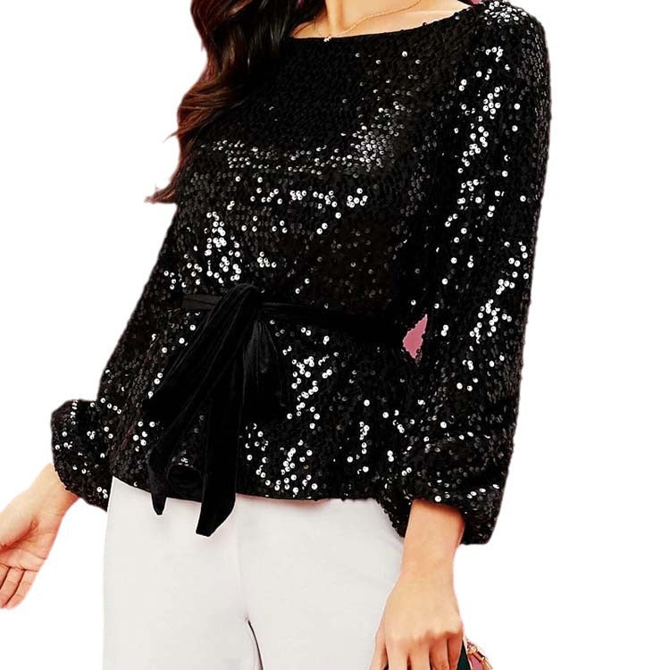Women's Veet Belt Sequin Fashion Personality Pullover Tops