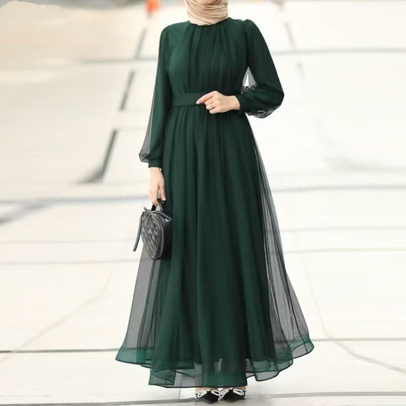 Muslim Long Sleeve Fashion Casual Mesh Dresses