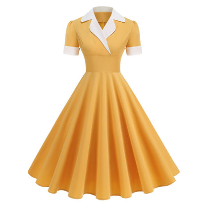Lady Like Woman Contrast Color Collar High Waist Suits