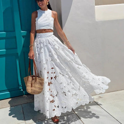 Popular Casual Lace Hollow Two-piece Set Suits