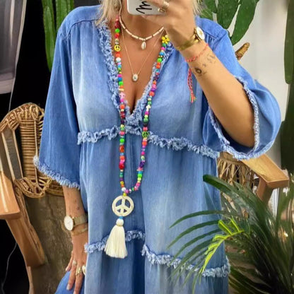 Women's Summer Temperament Dress Backless Print Bohemian Dresses