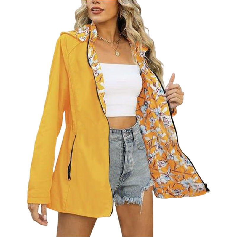 Women's Autumn Printed Zipper Windbreaker Fashion Double-sided Coats