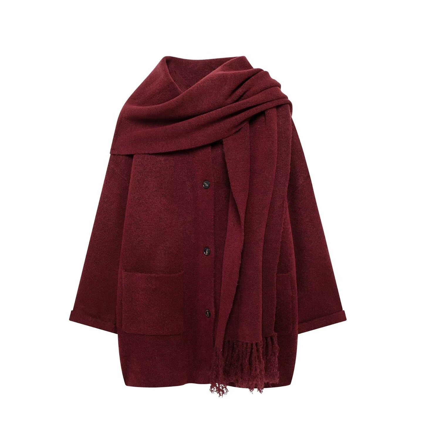 Women's Stylish Elegant Knitted With Scarf Coats